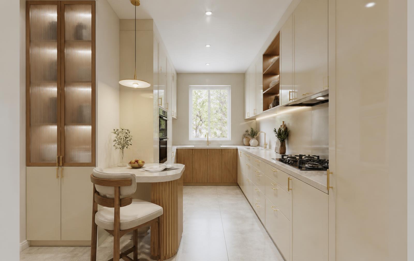 Parallel Kitchen With Breakfast Counter — modular kitchen in Gomti Nagar, Lucknow by Dimensions Designs Interior